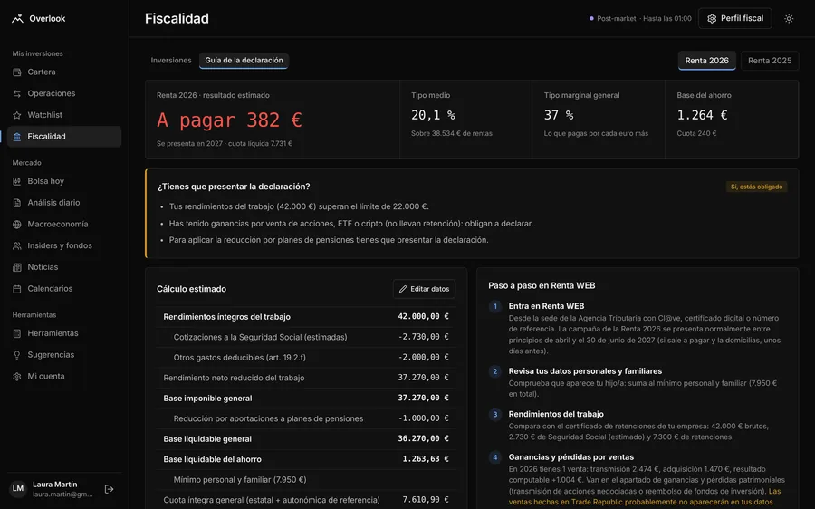 Guía de la declaración de la renta con el resultado estimado y los pasos en Renta WEB